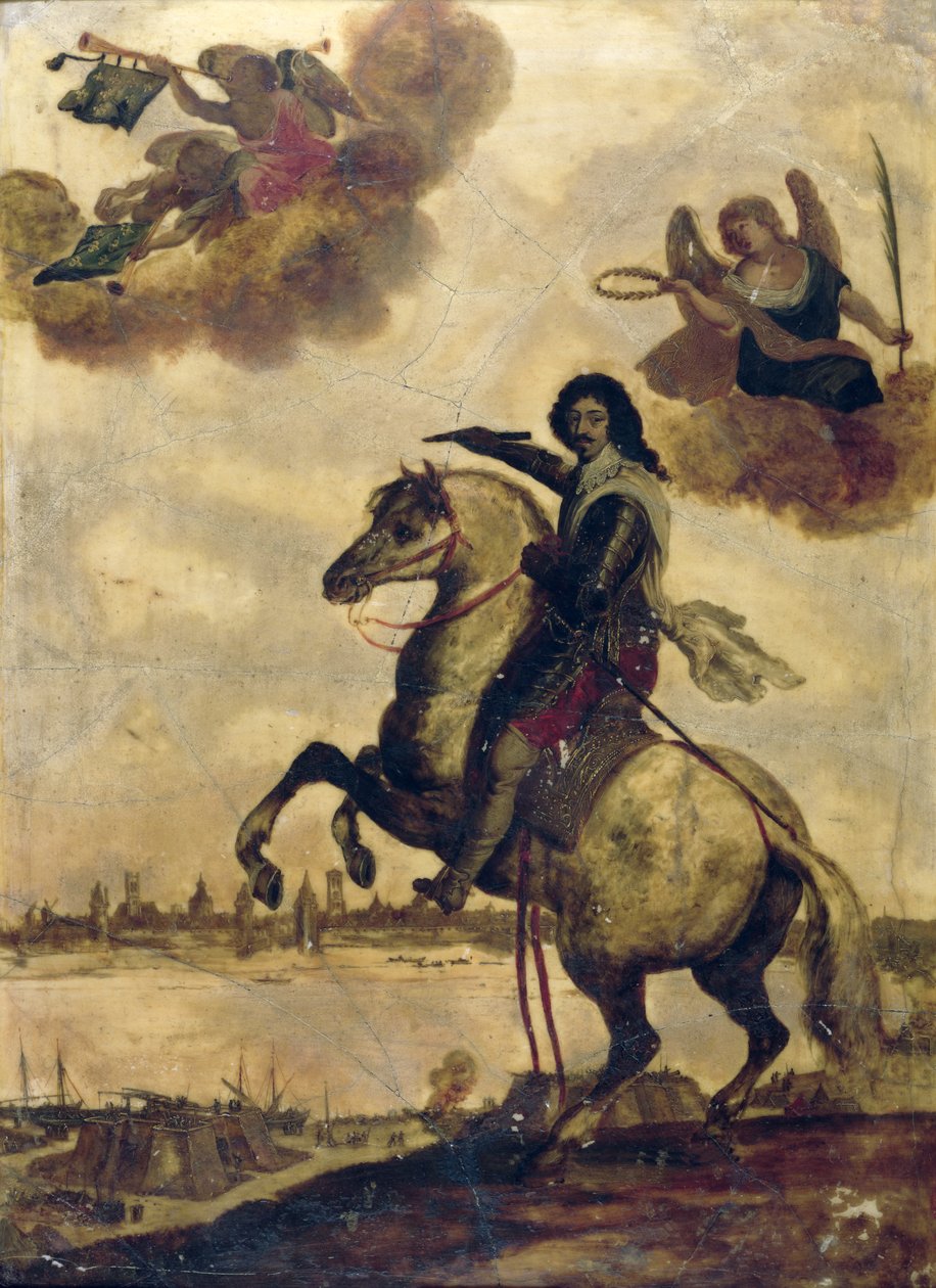 Louis XIII (1601-43) ved beleiringen av La Rochelle av French School