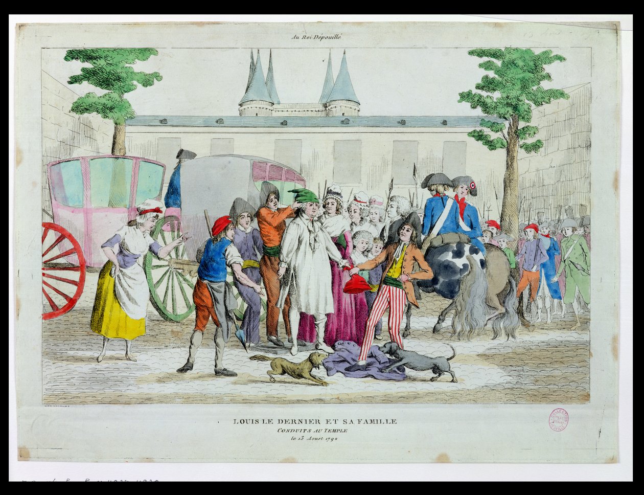 Louis XVI (1754-93) og hans familie ført til tempelet, 13. august 1792 av French School