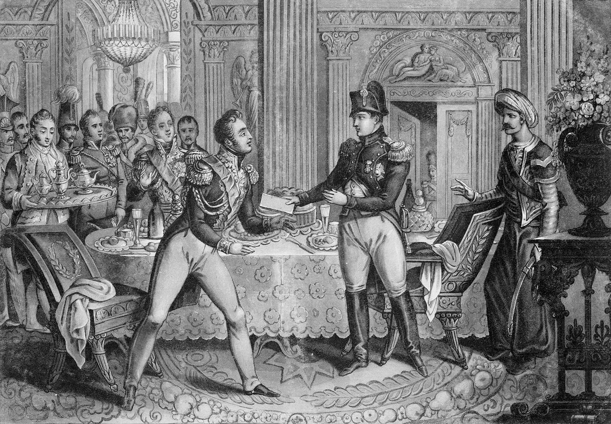 Marskalk Pierre Francois Joseph Lefebvre (1755-1820) opprettet hertugen av Dantzig av Napoleon (1769-1821) etter beleiringen av Dantzig, 26. mai 1807 av French School