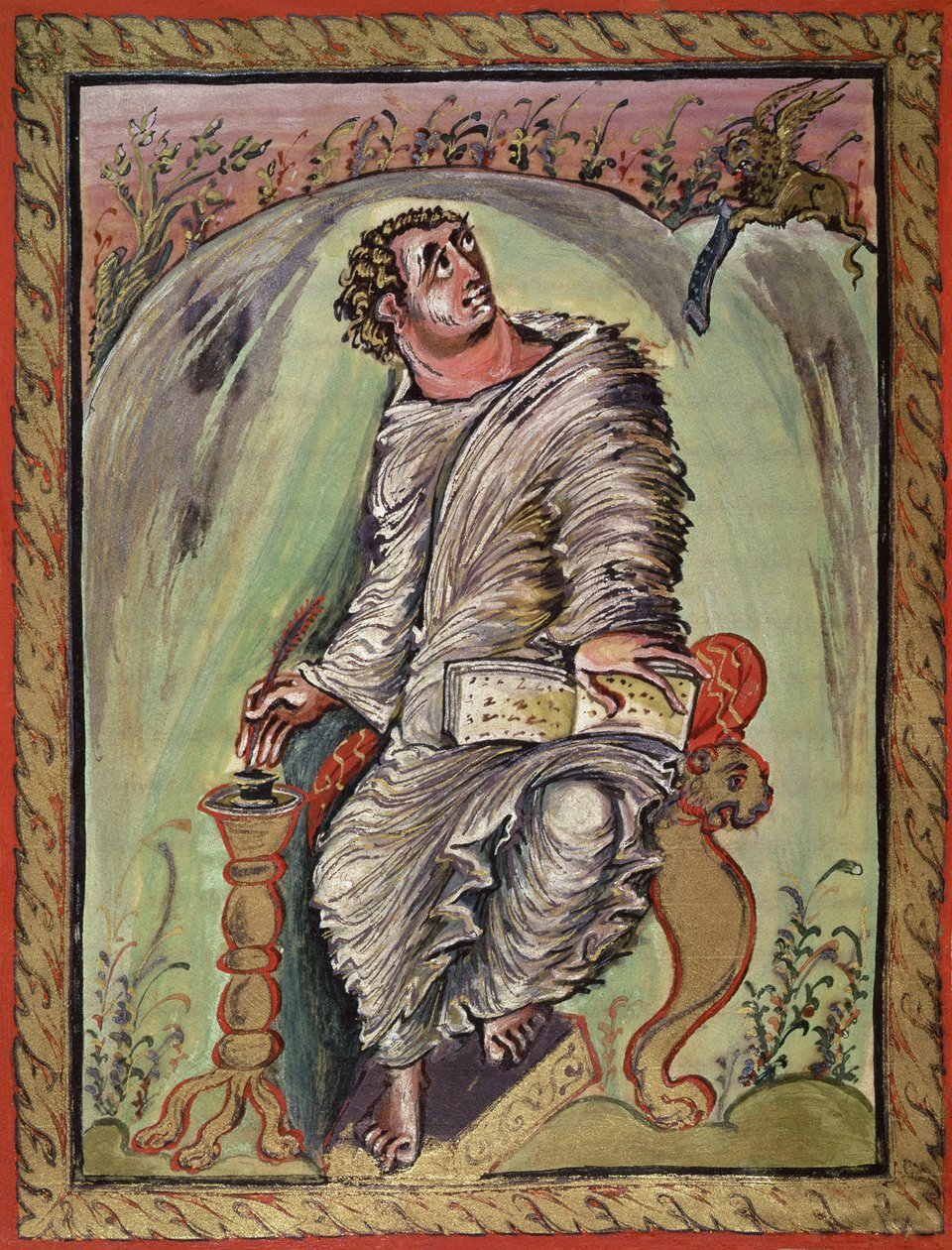 Ms 1 fol.60v St. Markus ved skrivebordet hans, fra Markusevangeliet, fra Ebbo-evangeliene, c.816-835 av French School