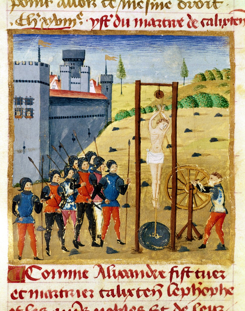 Ms 1335 f.167v Hvordan Alexander den store drepte og martyriserte Calixten Cephobe og de andre adelen før Caroutz av French School