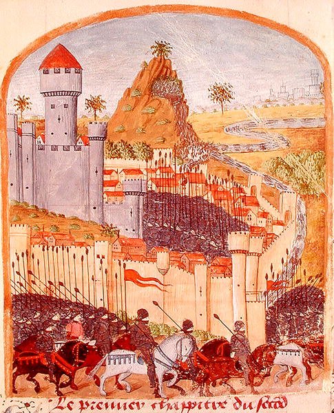Ms 1335 fol.22 Overgivelse av slottet Celaenae i 333 f.Kr., fra Vie dAlexandre le Grand av French School