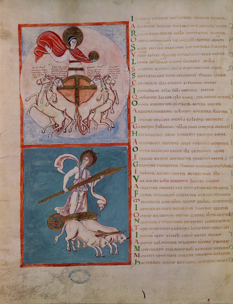 Ms 188 Fol.32v Apollo som solen og Diana som månen, illustrasjon fra 