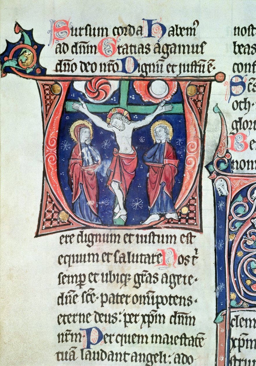 Ms 228 fol.89v Crucifixion, fra Missal de la Consecration de l’Abbatiale de Vauclair, 1257 av French School