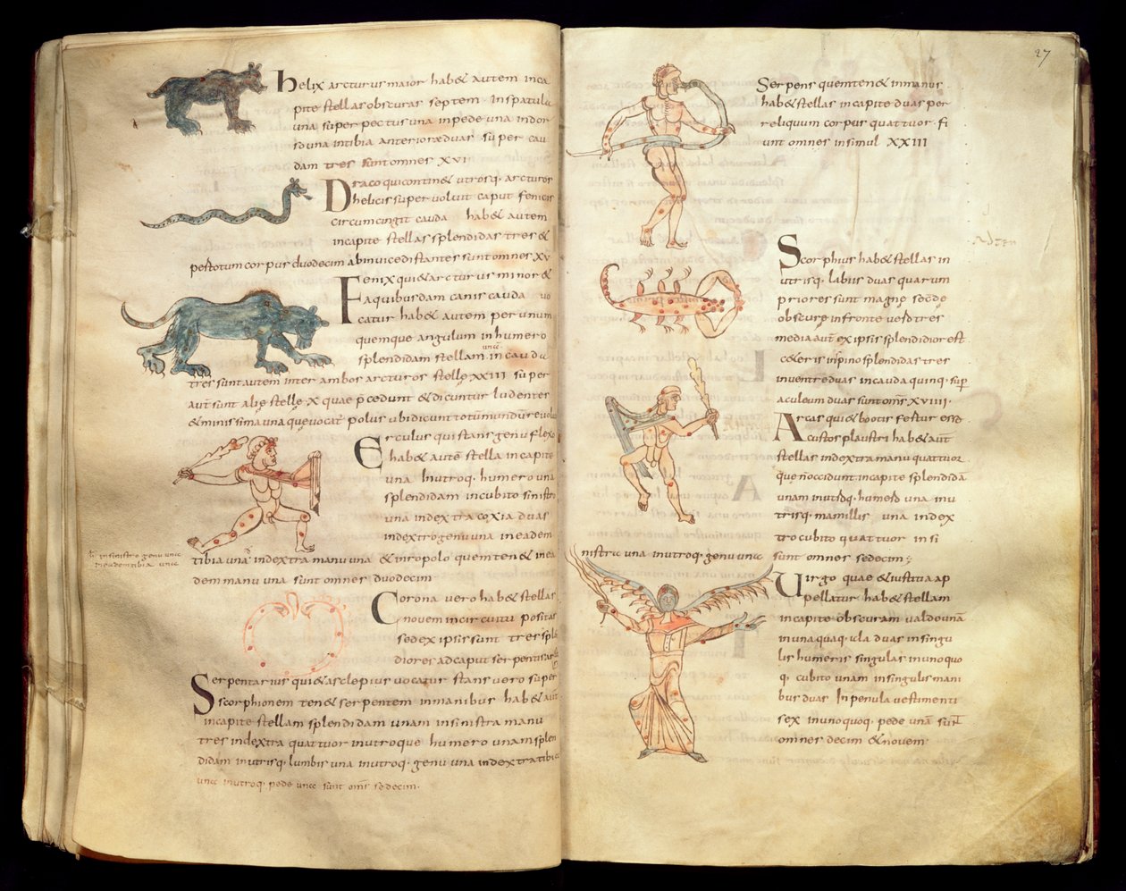 Ms 422 Fol.26v und 27r Månens bane over stjernebildene, fra 
