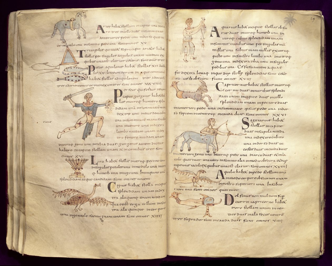 Ms 422 Fol.27v og 29v Månens bane over stjernebildene, fra 