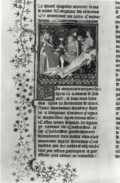 Ms 5193 f.290v Nero dissekerer moren sin, fra Jean Sans Peur-utgaven av The Cases of Men illustrert av Giovanni Boccaccio (1313-75) ca. 1410 av French School