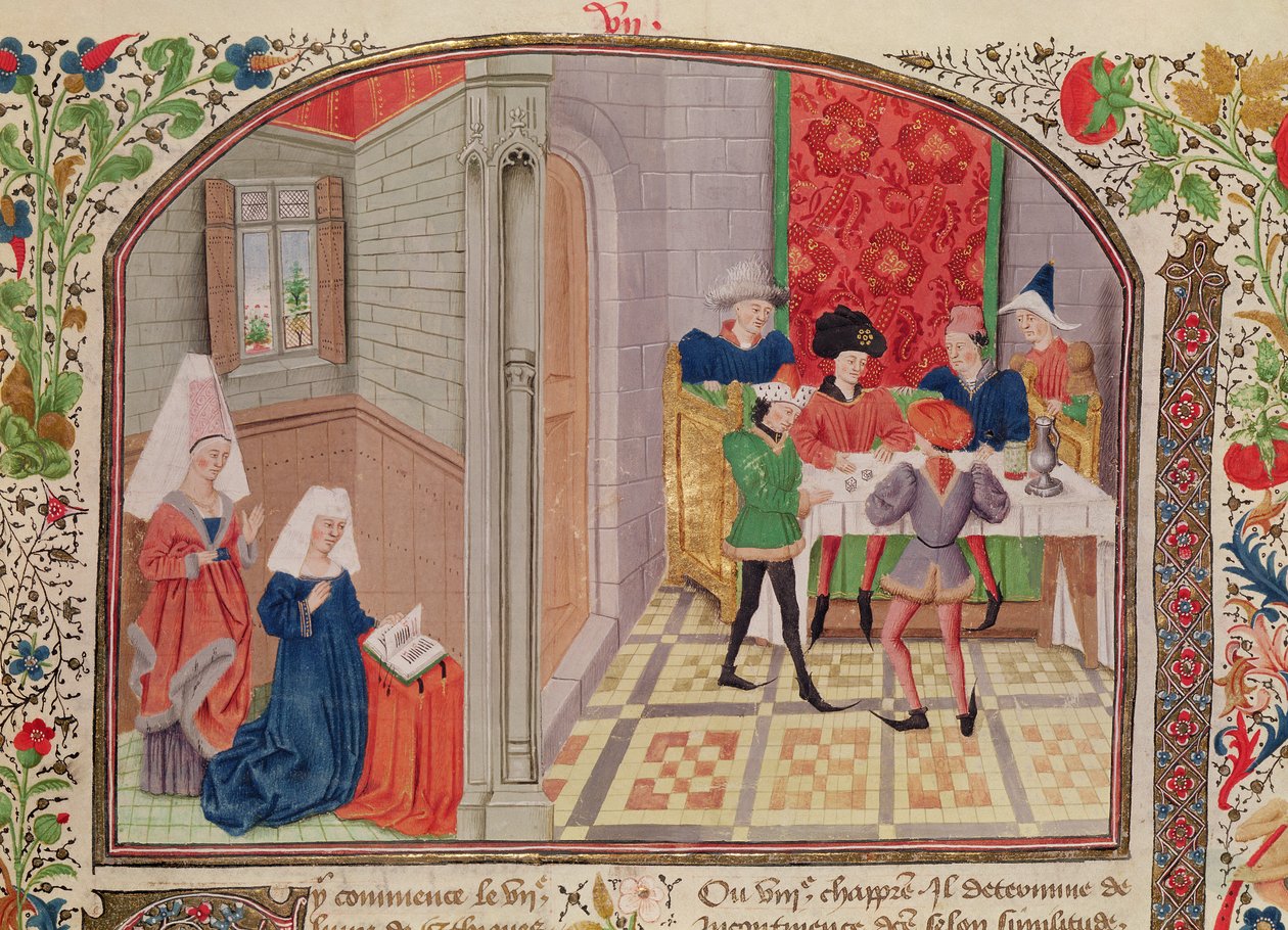 Ms 927 Fol.107 Temperance and Temperance, fra "Ethics, Politics and Economics" av Aristoteles (384-322 f.Kr.) av French School