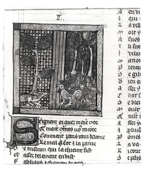 Ms Fr 1580 The Fox Flattering Chanteclerc, fra Le Roman de Renart av French School