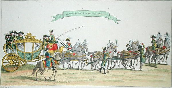 Napoleon Bonaparte (1769-1821) på vei til Notre Dame for sin kroning, 2. desember 1804 av French School