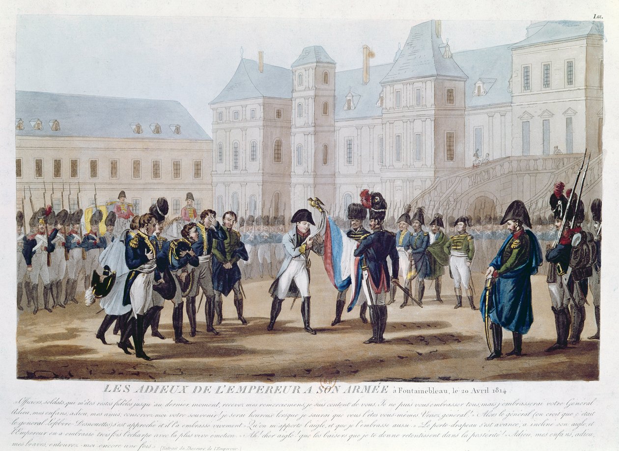 Napoleon I (1769-1821) Kysser flagget, eller avskjeden ved Fontainebleau, 20. april 1814 av French School