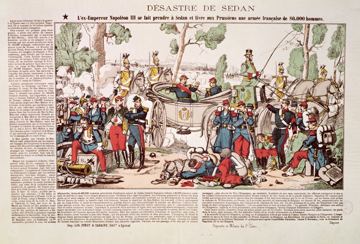 Napoleon III (1808-73) ankommer Sedan og overgir 80 000 franske soldater til den prøyssiske hæren, 1. september 1870 av French School