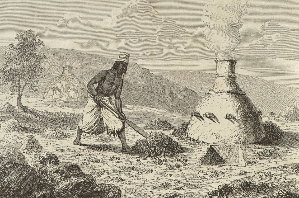 Innfødt smeltejernmalm i Fouta Djallon, Guinea, 1850-tallet, fra `Le Tour du Monde