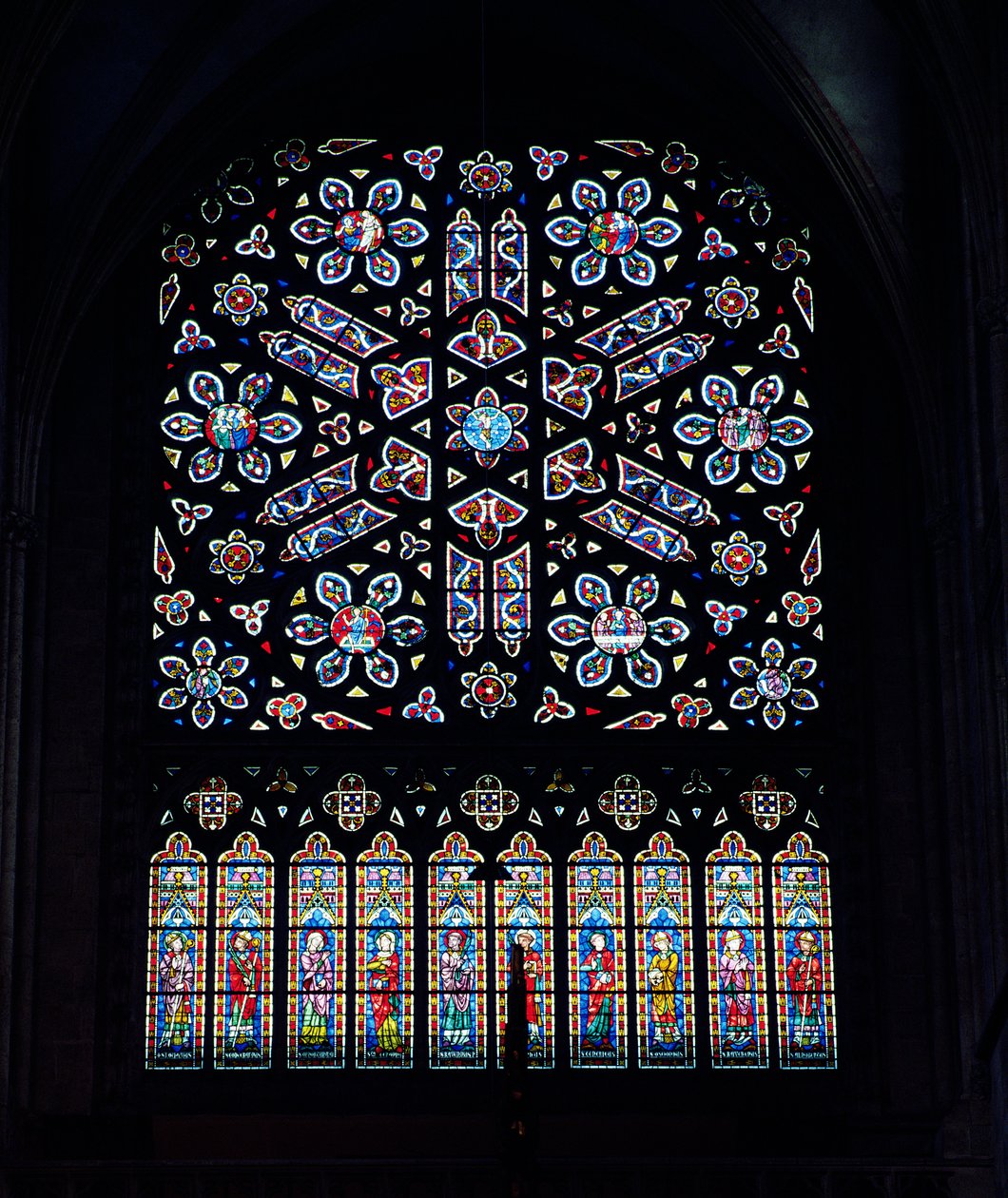 North Rose Window, ca. 1270, gjenoppbygd 1887 (farget glass) av French School