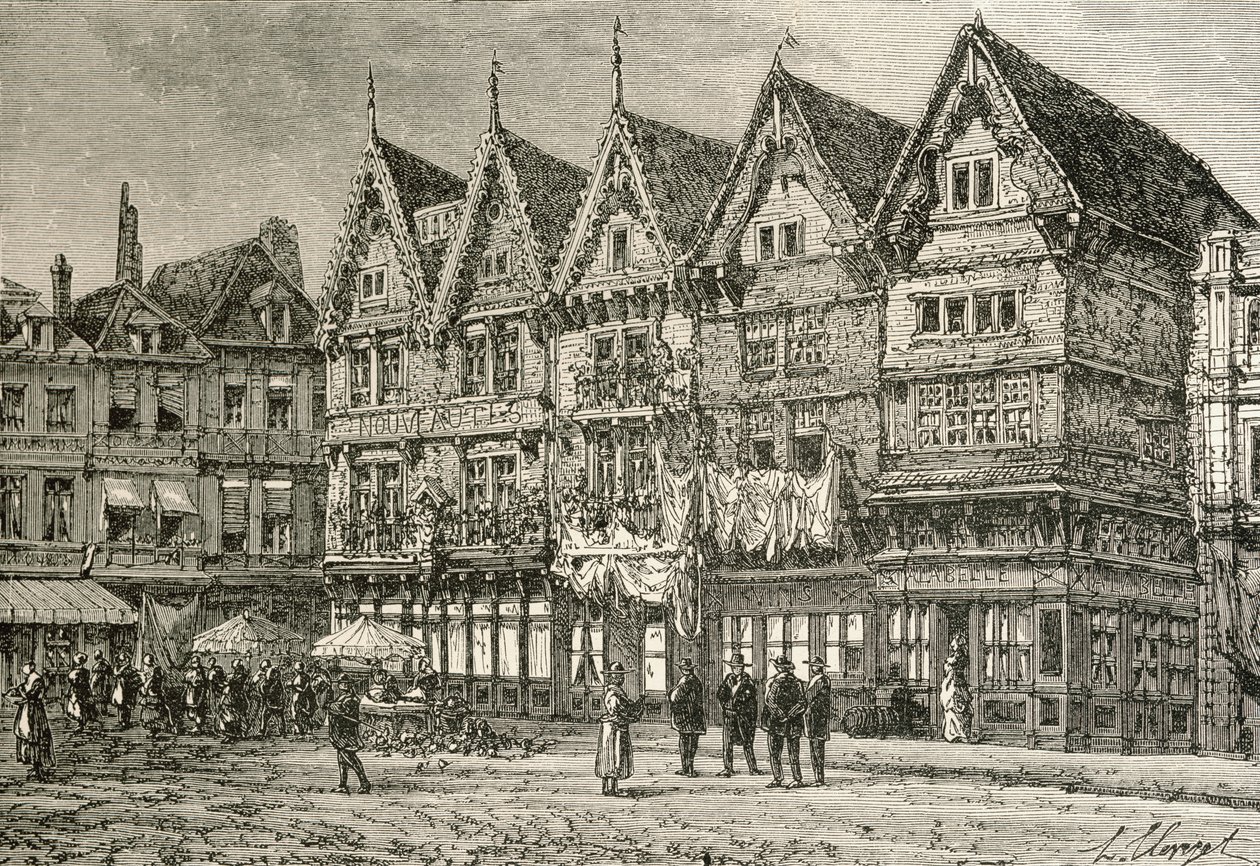 Gamle hus i Valenciennes, Frankrike, på 1800-tallet, fra 