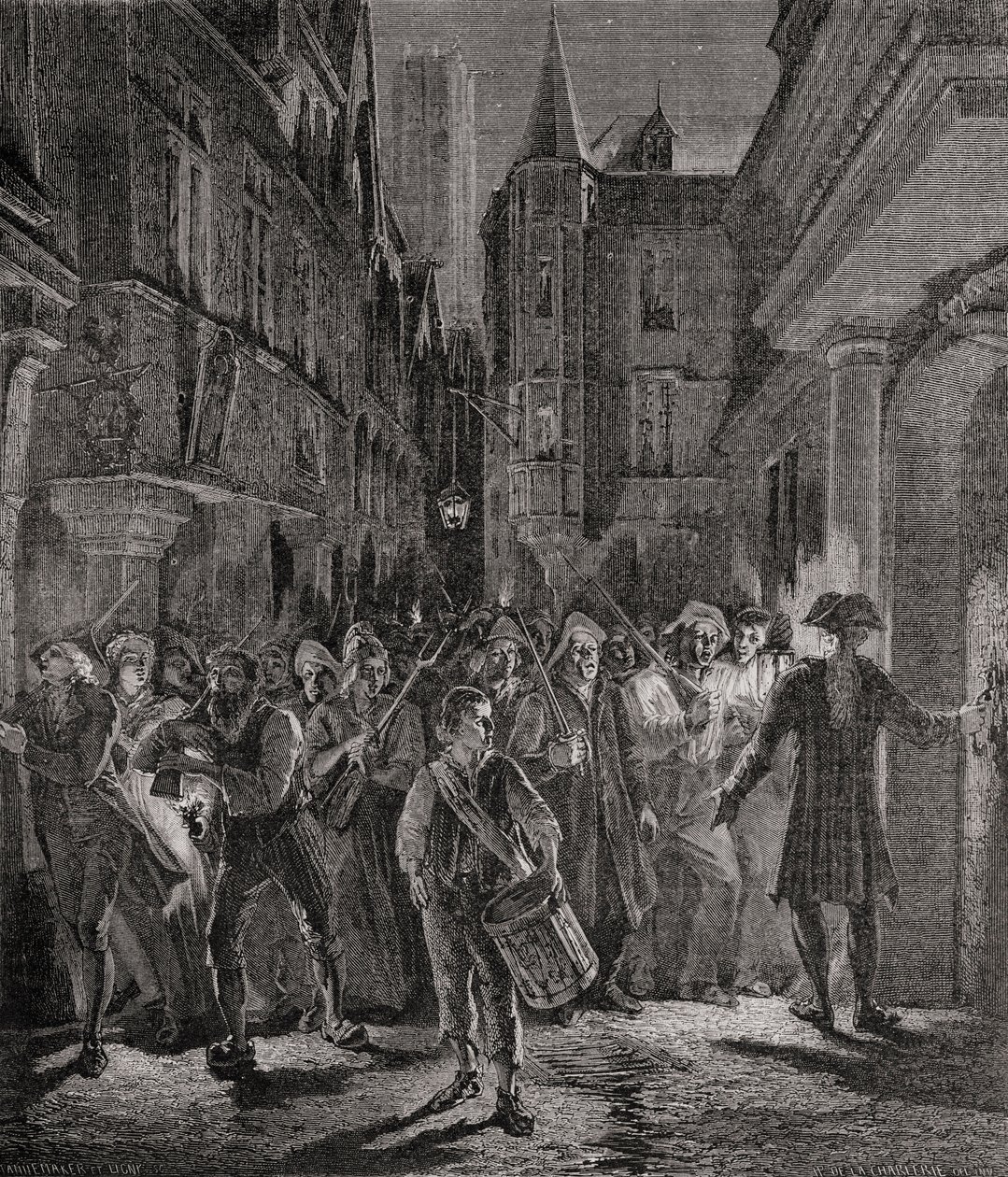 Folk tar til gatene i Paris, 1789 av French School