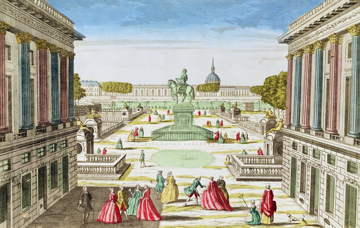 Perspektiv utsikt over Place Louis XV fra Porte Saint-Honore av French School