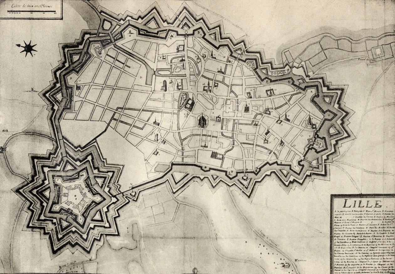 Plan og festningsverk av Lille rundt 1670, fra 