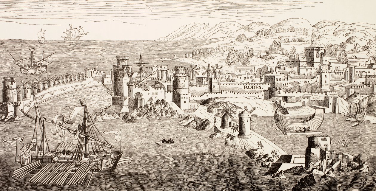 Plan over øya Rhodos, Hellas på 1400-tallet, fra 