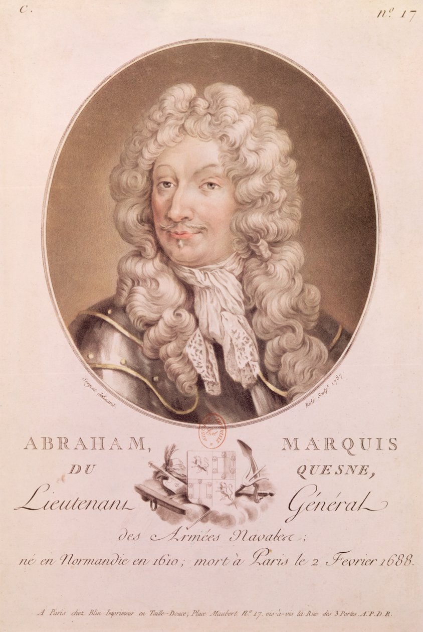 Portrett av Abraham Duquesne (1610-88) gravert av Ride, 1787 av French School