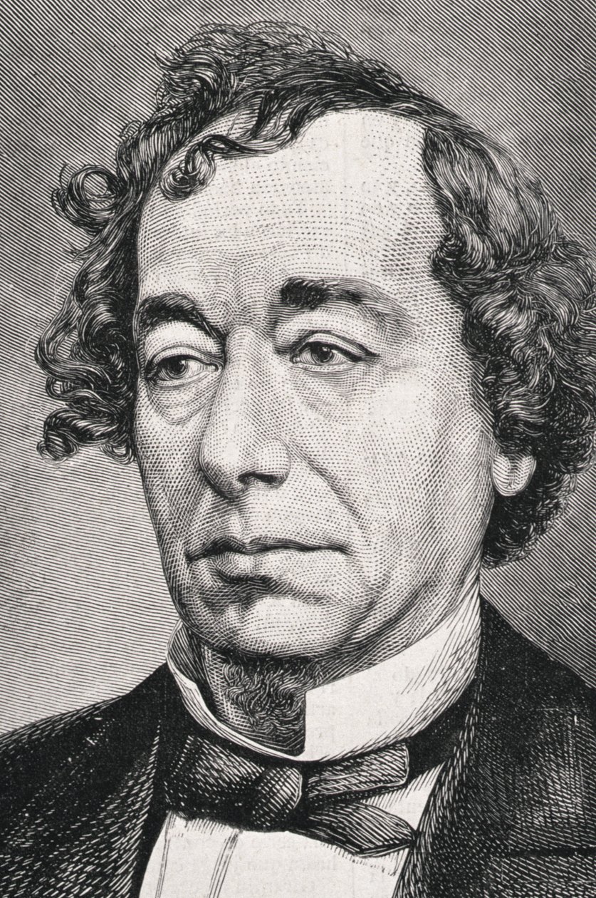 Portrett av Benjamin Disraeli, 1. jarl av Beaconsfield (1804-81) av French School