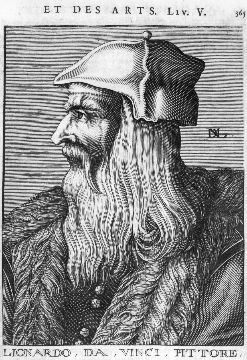 Portrett av Leonardo da Vinci (1452-1519) av French School