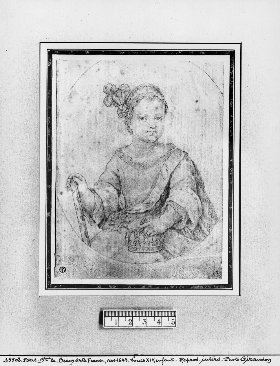 Portrett av Louis XIV som barn (rødt kritt på papir) av French School