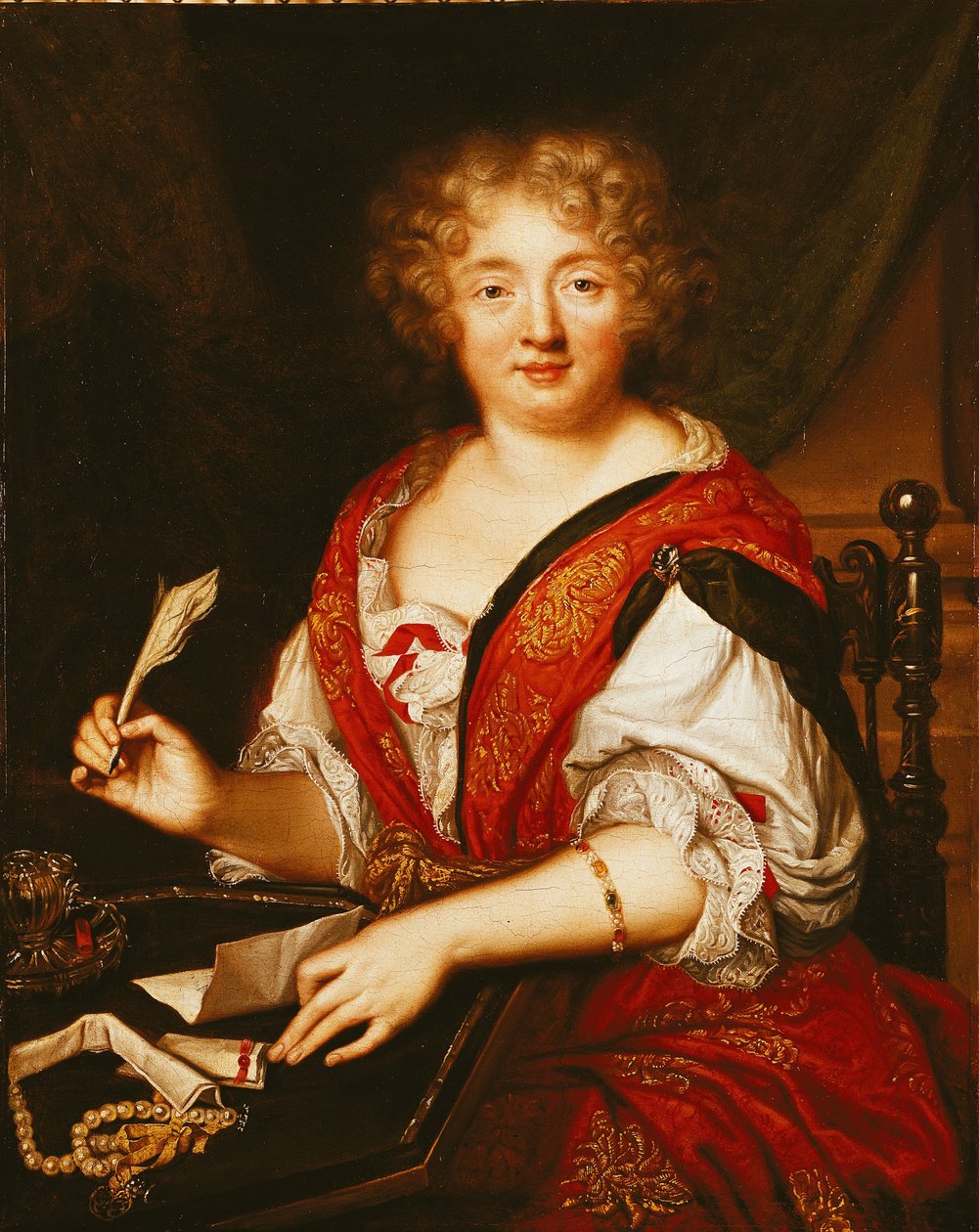 Portrett av Madame de Sevigne Writing av French School