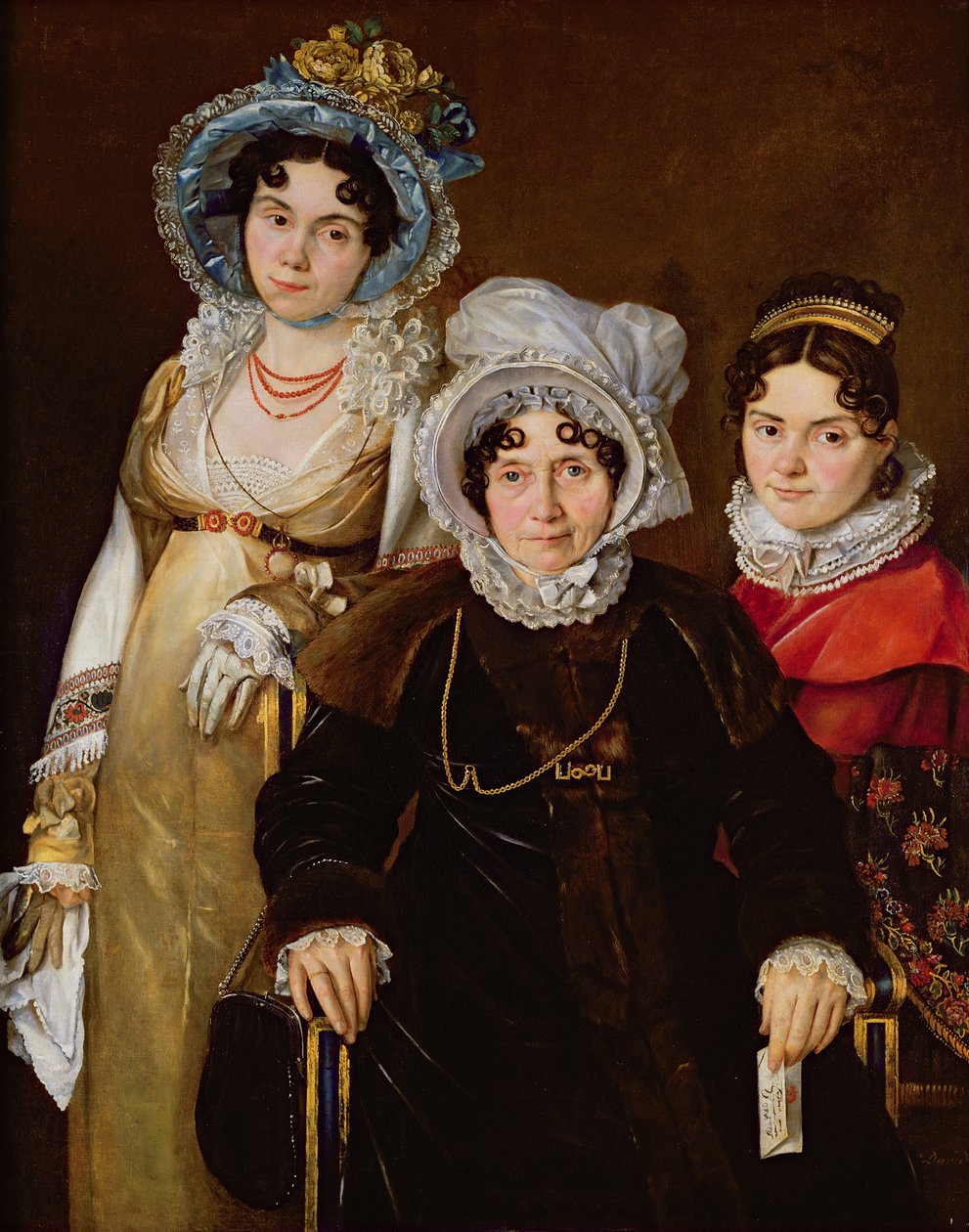 Portrett av Madame de Tangry og hennes døtre, etter 1816 av French School