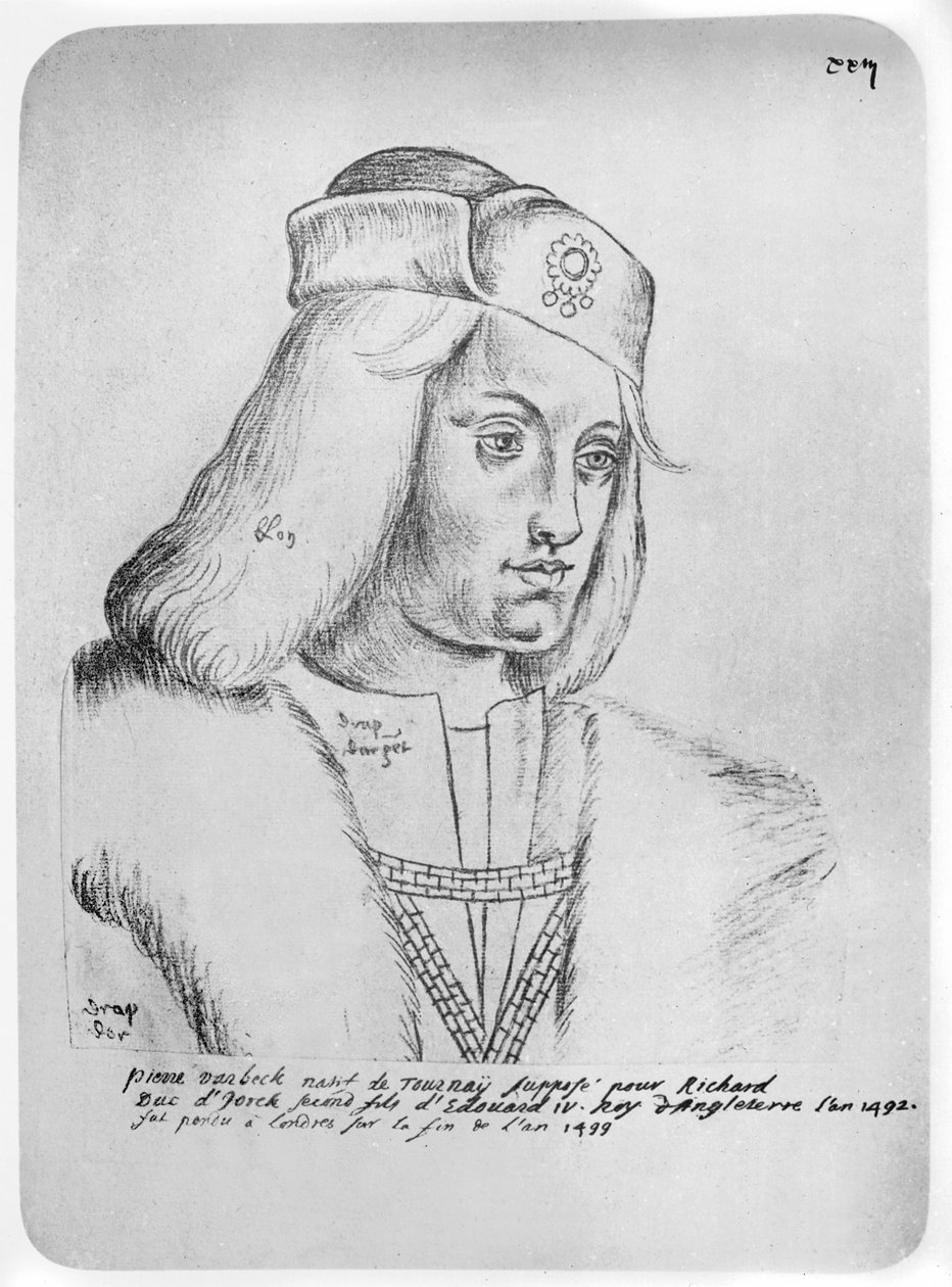 Portrett av Perkin Warbeck (ca. 1474-99) flamsk bedrager og pretender til den engelske tronen (sangvinsk på papir) av French School