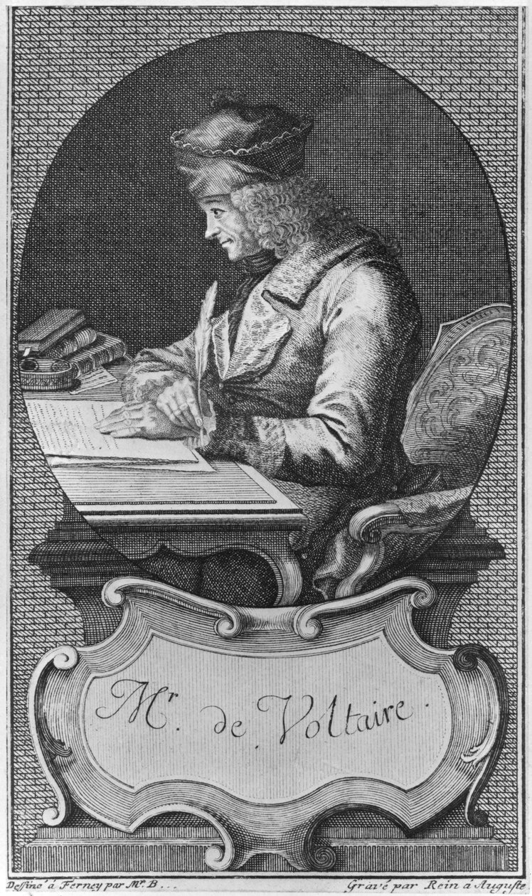 Portrett av Voltaire ved Ferney, gravert av Joseph Friedrich Rein (1720-95) av French School