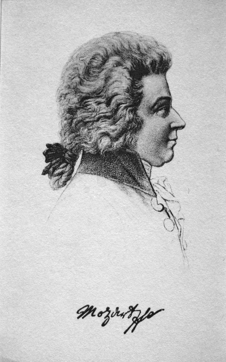 Portrett av Wolfgang Amadeus Mozart (1756-91) av French School