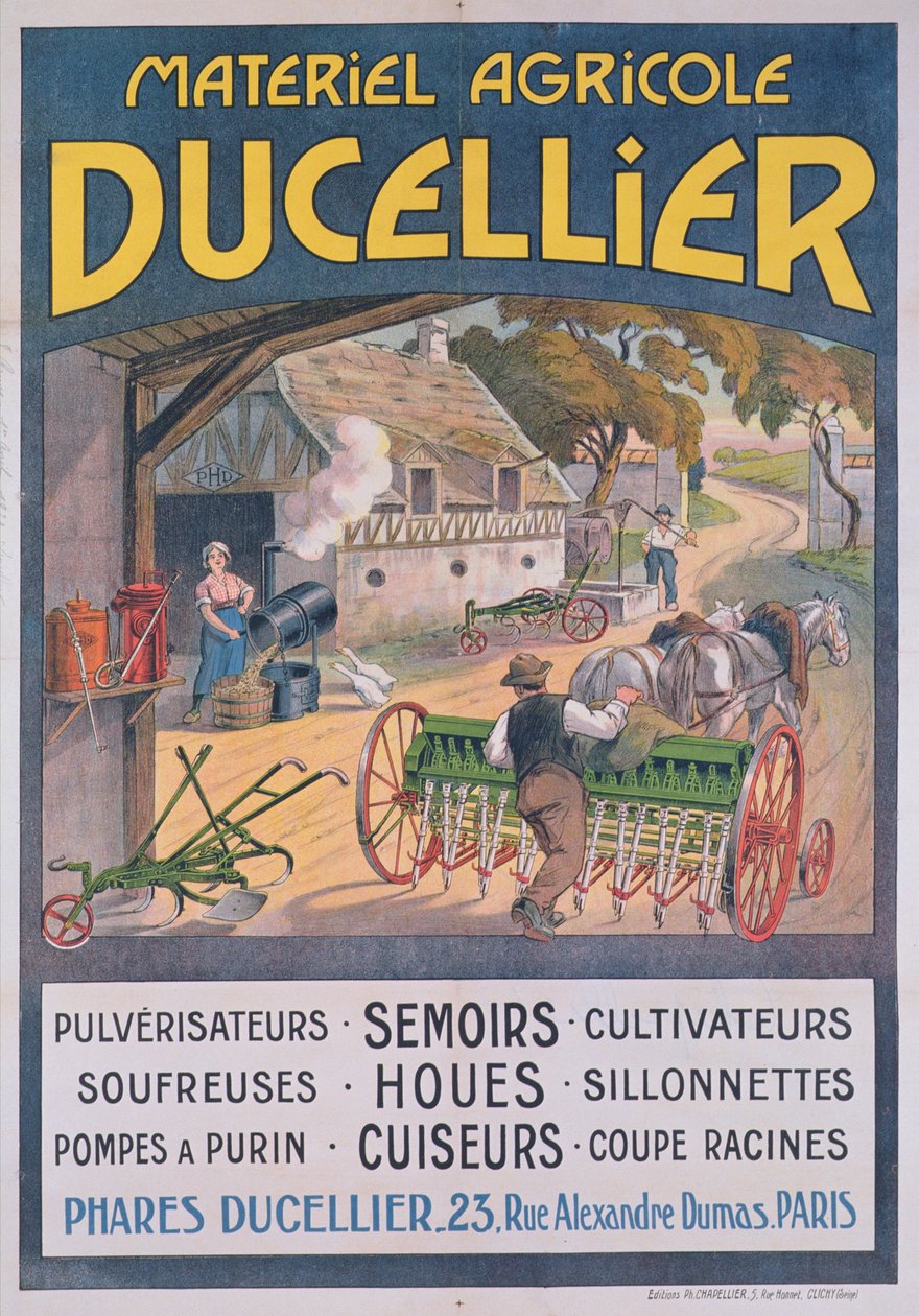 Plakatannonsering Ducellier jordbruksutstyr, 1920 av French School