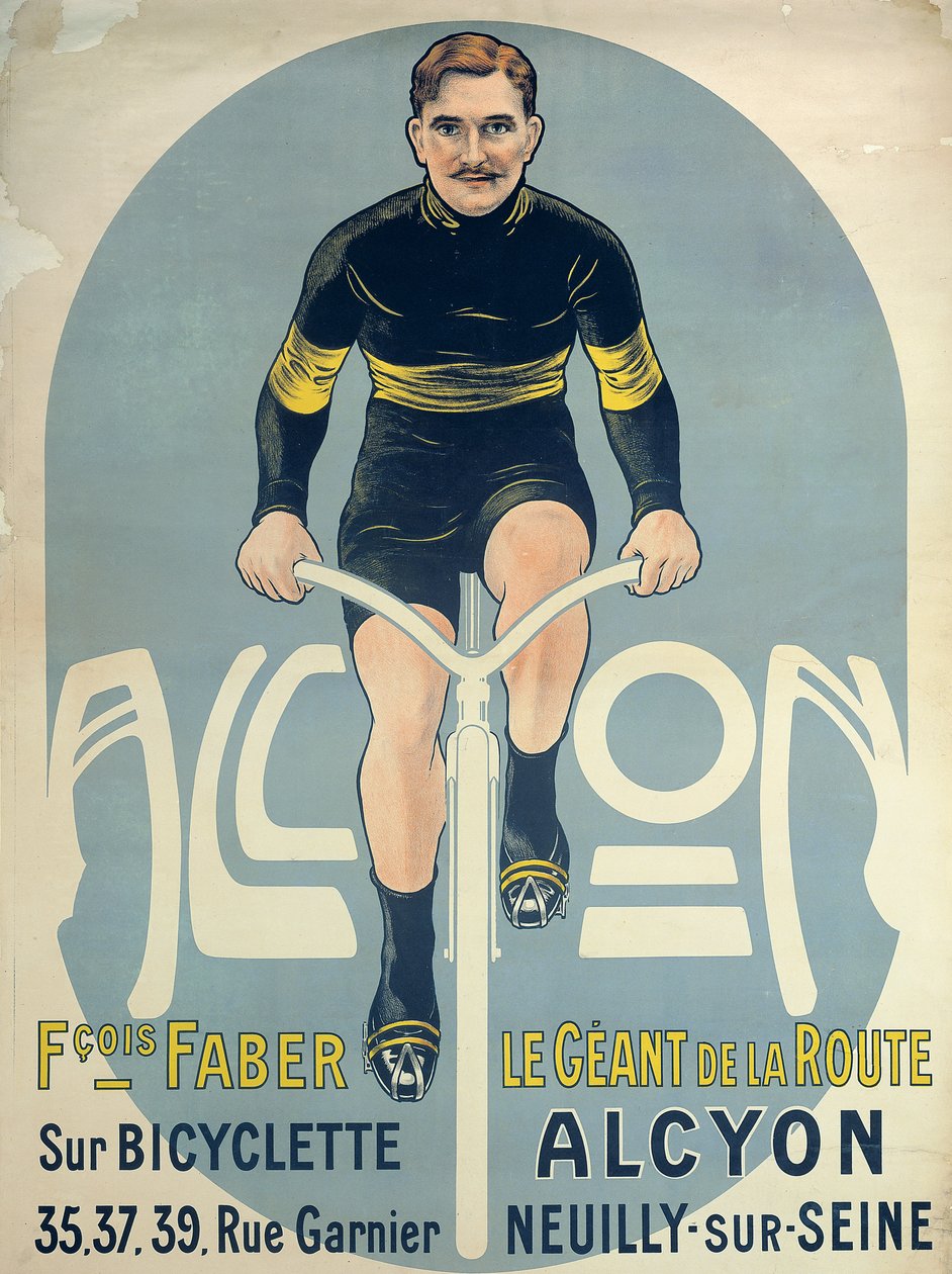 Plakat som viser Francois Faber (d.1915) på sin Alcyon-sykkel av French School