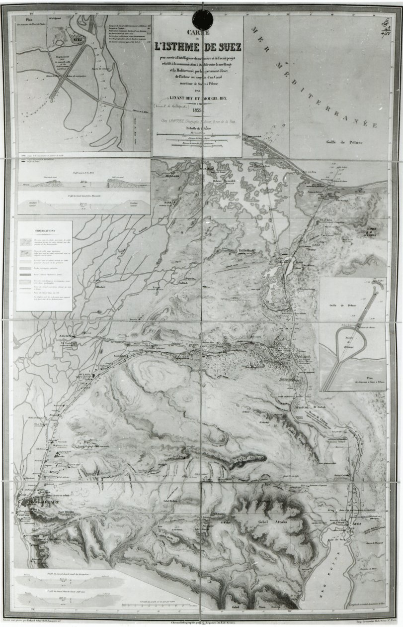 Forberedende kart over Suez-kanalen, 1855 av French School