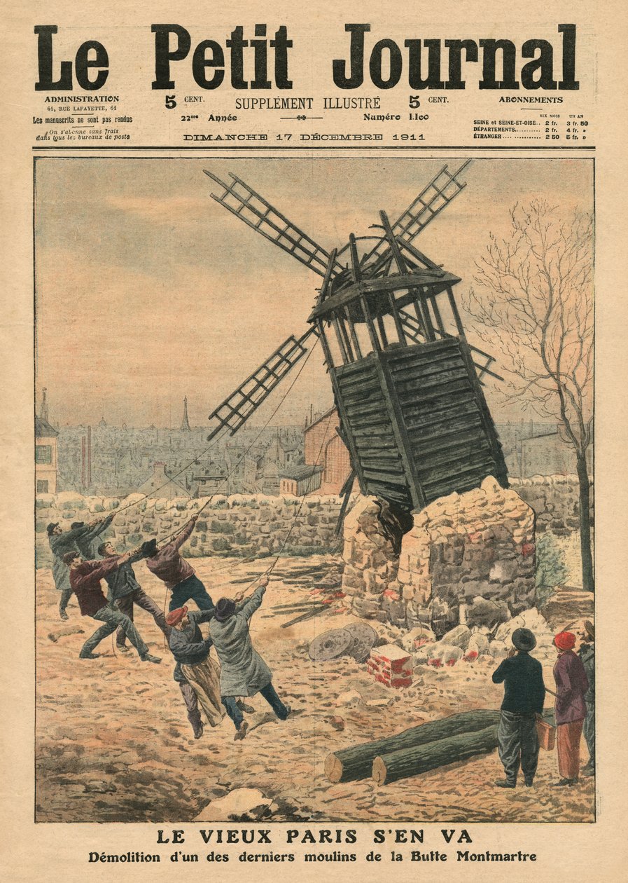 Å trekke ned en av de siste vindmøllene på Butte Montmartre, illustrasjon fra 