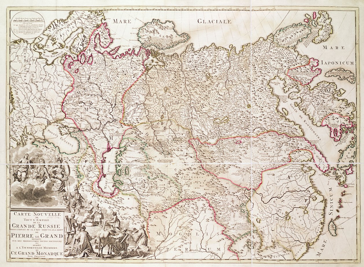 Russland, ca. 1725 (håndfarget gravering) av French School