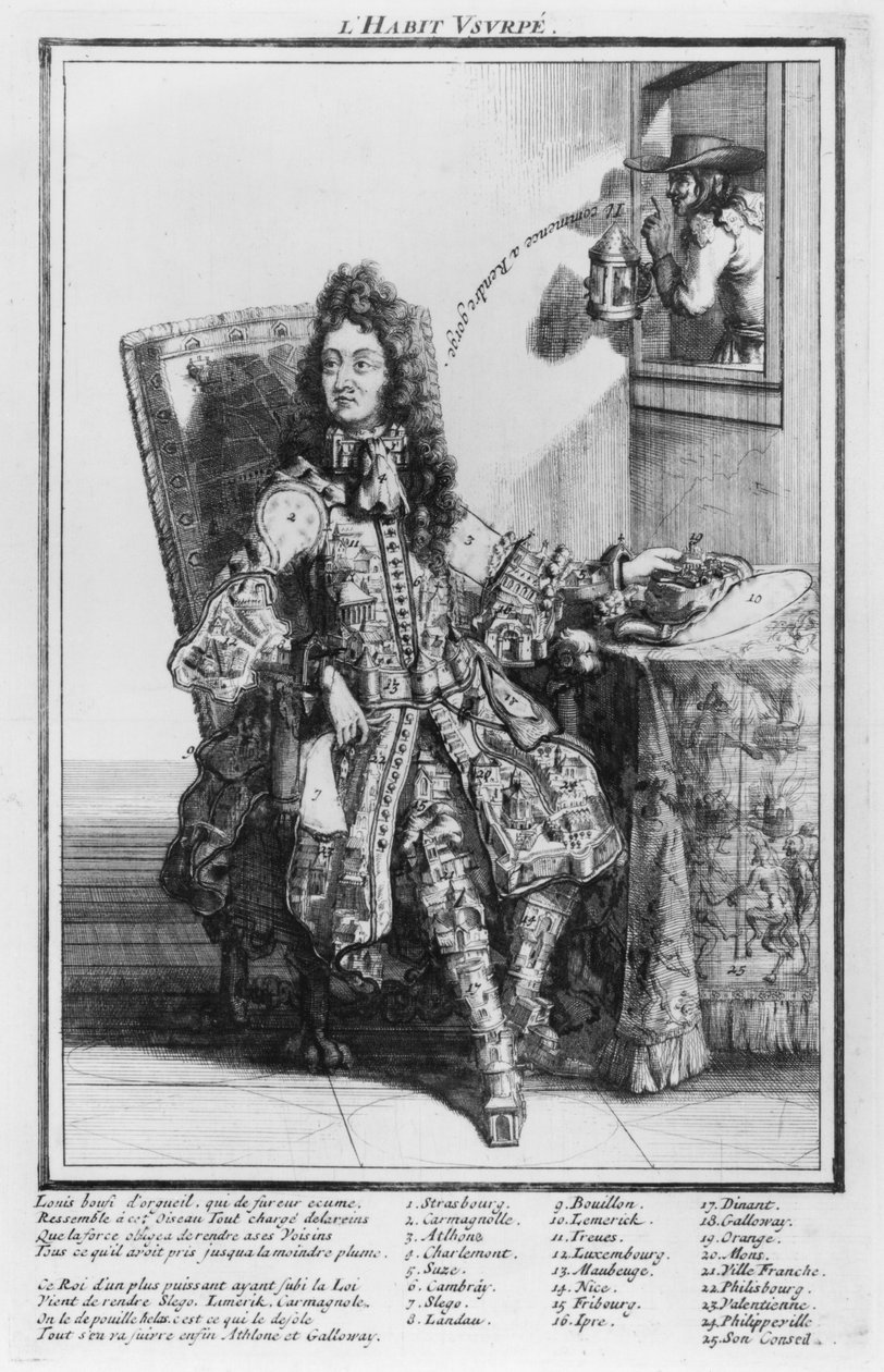 Satirisk tegneserie som viser Ludvig XIV, 1693-1705 av French School