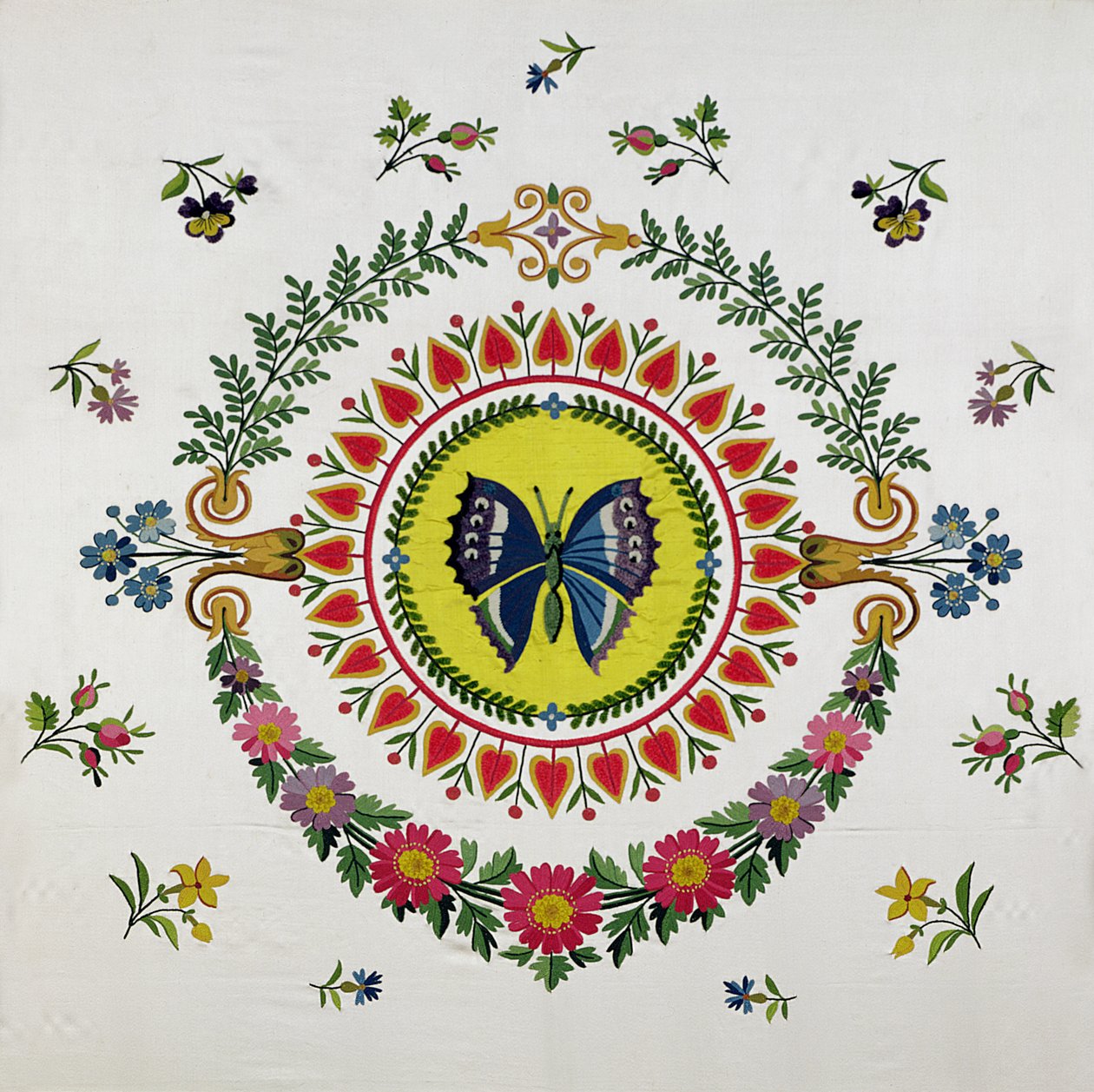 Setetrekk av Bissardon, Cousin and Bony, 1811 (brodert sateng) av French School