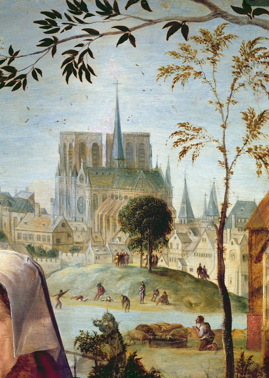 Gjeter med flokk og badende i elven Seinen (detalj av 216104) av French School