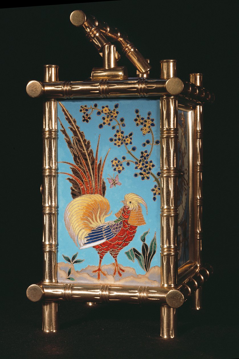 Sidepanel av fransk Chinoiserie vognklokke (emalje) av French School