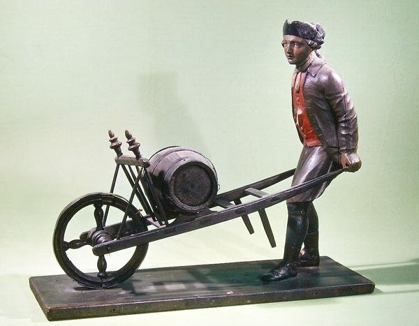 Skilt som representerer en eddikselger med båren hans, 1757 (polykromt tre) av French School