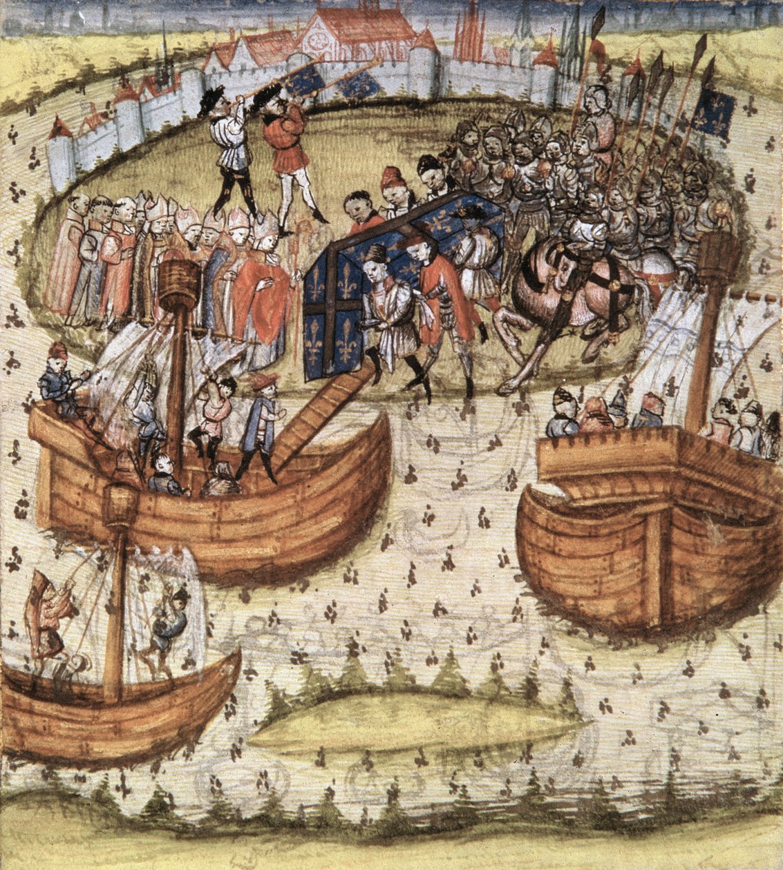 Snark M119: Korsfarerne lastet St. Louis-kiste om bord i Tunis i 1270, fra Grandes Chroniques de France, 1450 av French School