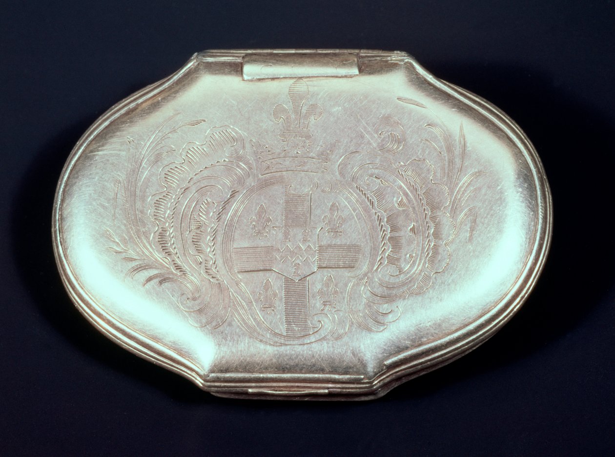 Snusboks preget med et våpenskjold, ca. 1820 (sølv) av French School