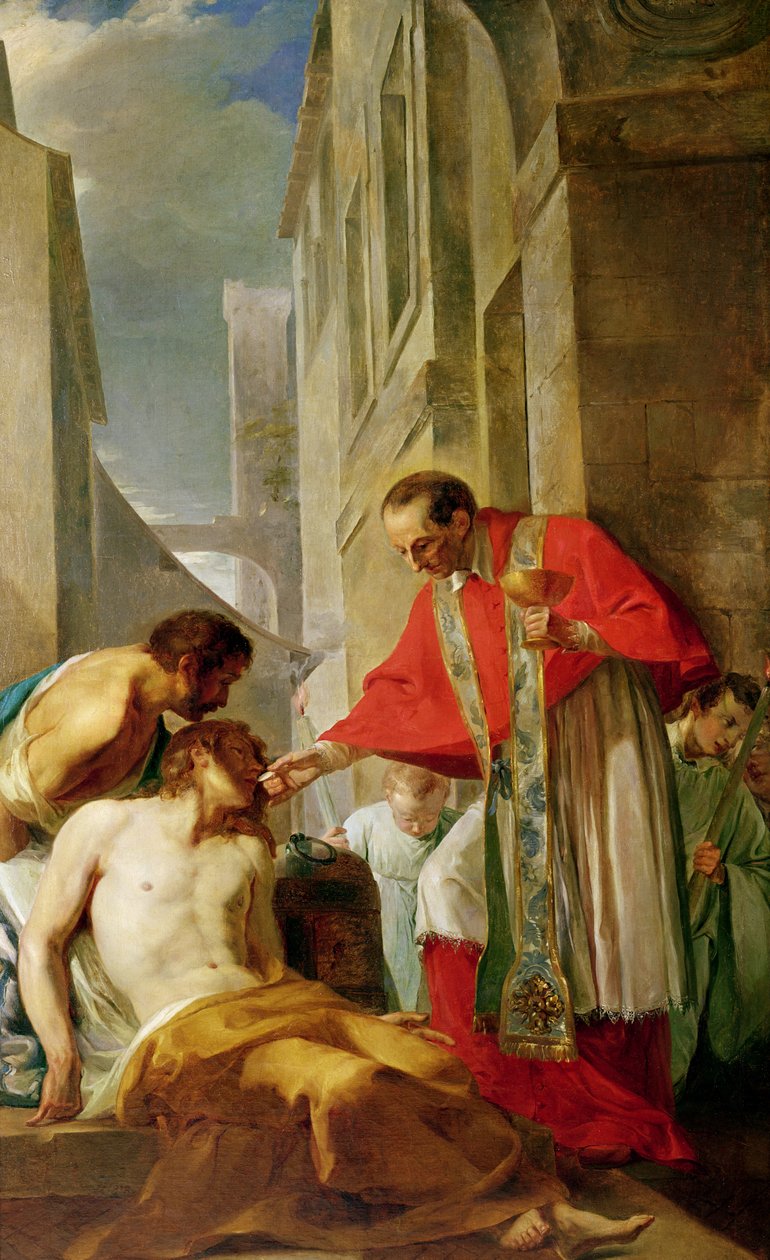 St. Charles Borromeo (1538-84) Fordeling av sakramentet til et pestoffer i Milano i 1576 av French School