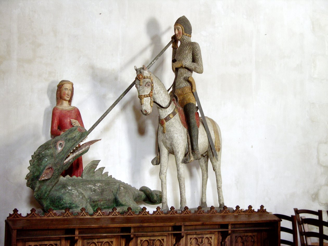 St. George og dragen (polykromt tre) av French School