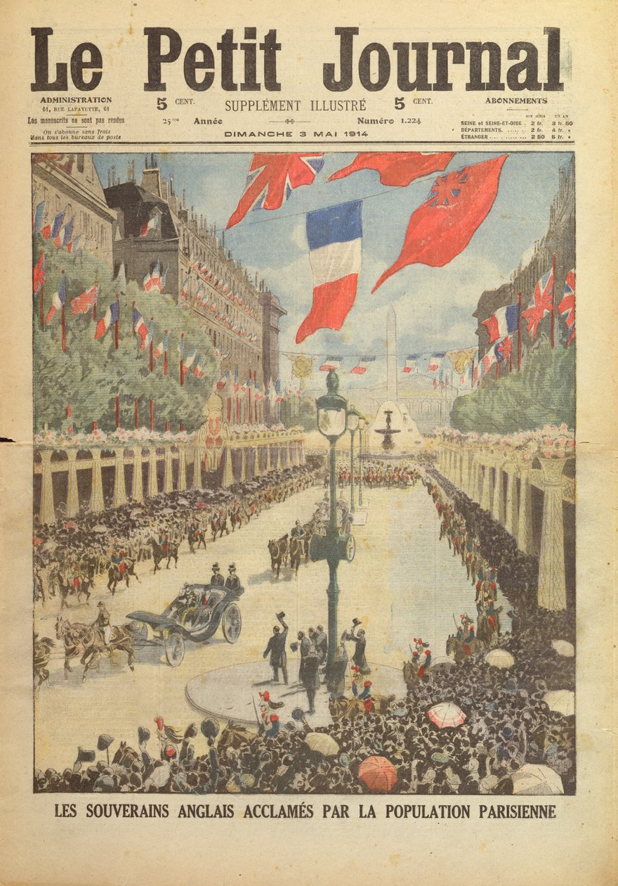 Statsbesøk til Paris av kong George V og dronning Mary i april 1914, forside av 