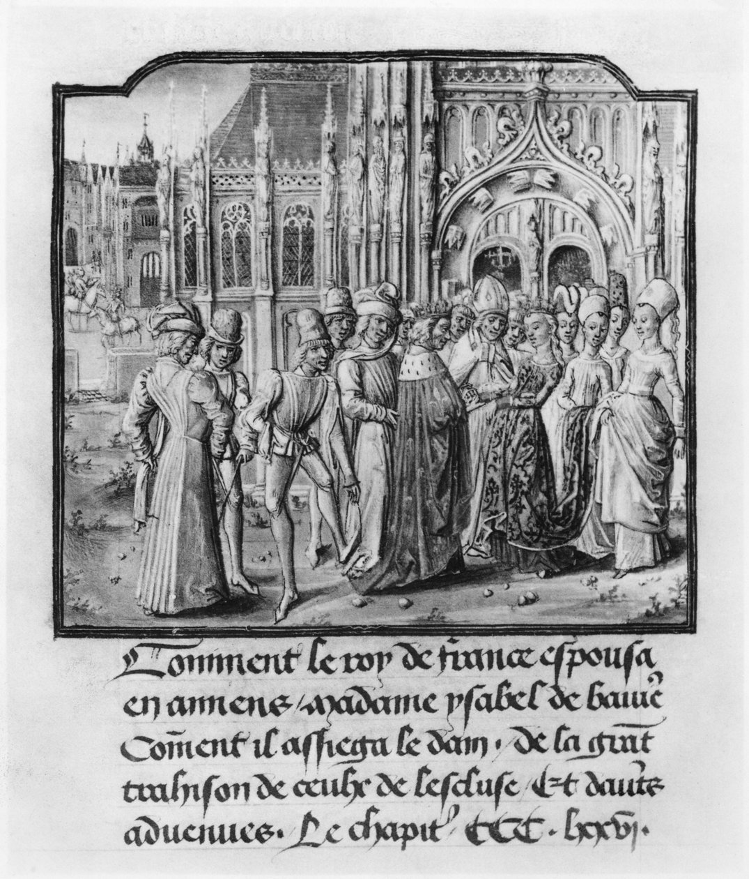 T.2 fol.311v Ekteskap med Charles VI (1368-1422) konge av Frankrike og Isabella av Bayern (1371-1435) i Amiens, fra Froissarts Chronicle, 1472 av French School
