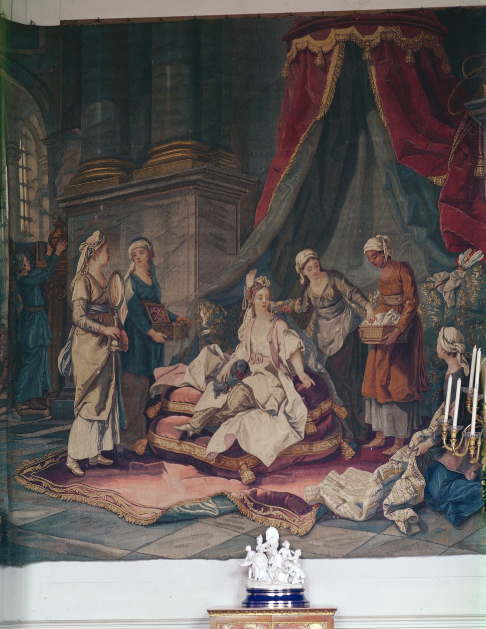 Tapet fra serien Turkish Costume etter tegneserier av A.Van Loo, 1722-76 (tekstil) av French School