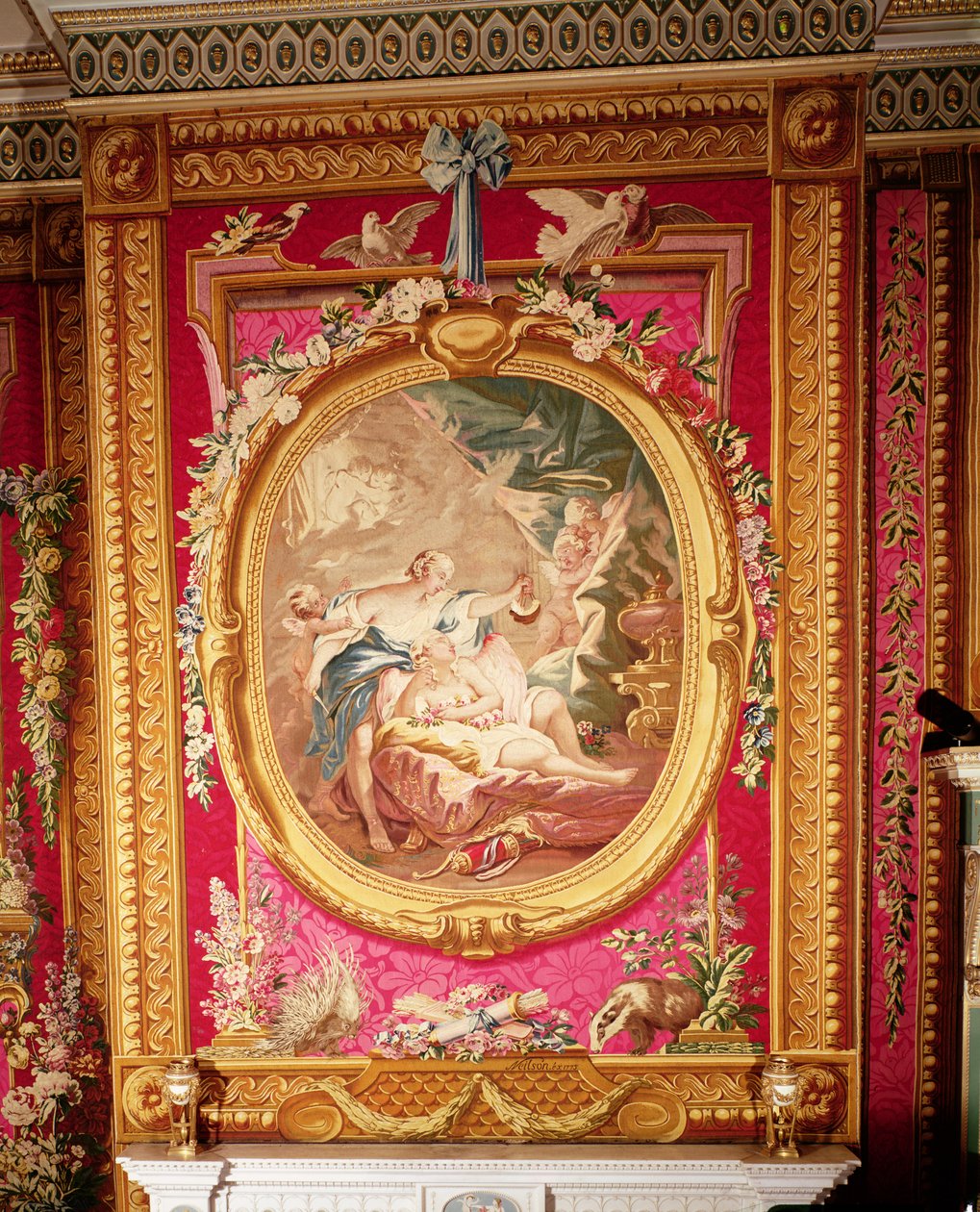 Tapetpanel som viser Cupid og Psyche, Gobelins-fabrikken, 1775 (tekstil) av French School